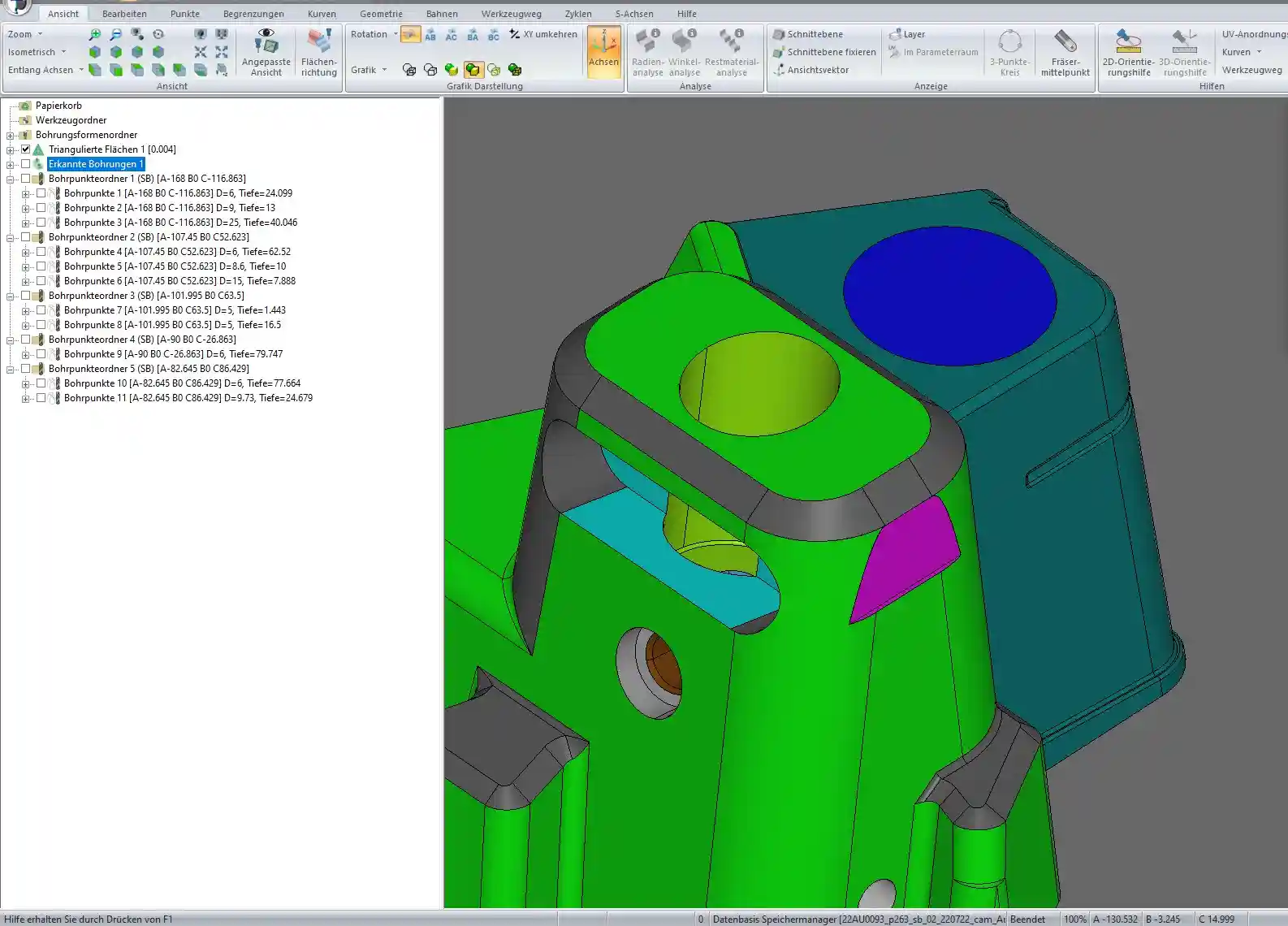 CAM-Systemansicht für die Bearbeitungsplanung